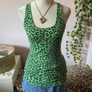 PINK Victoria's Secret Green Leopard Print Tank Top